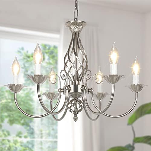 VerRon 6-Light Farmhouse Candle Chandelier, Brushed Nickel