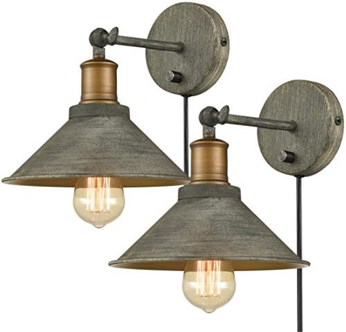 Vintage Industrial Swing Arm Plug-in Wall Sconces, Set of 2
