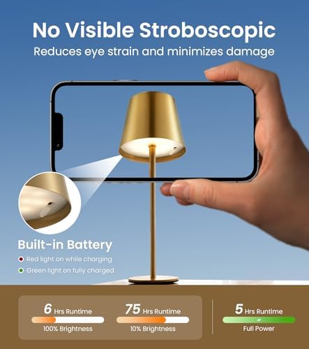3 Pack Cordless Table Lamps, Brushed Gold