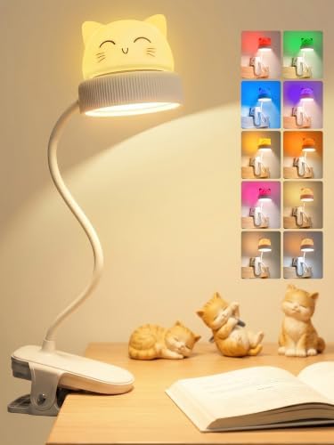 Rechargeable RGB Clip-on Cat Lamp, Dimmable Night Light