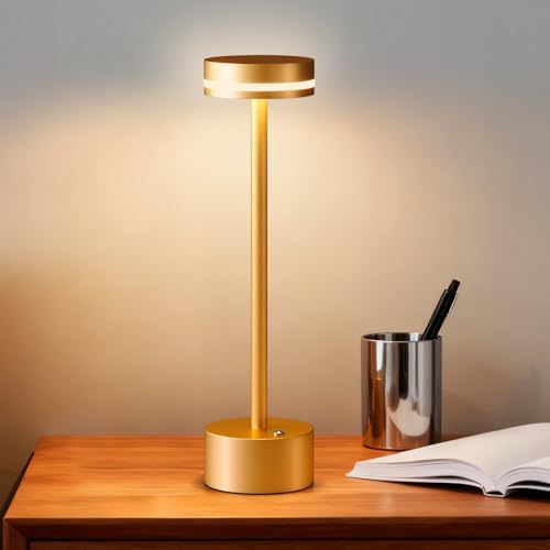 Rechargeable Cordless Table Lamp, Gold, Dimmable