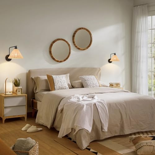 Black Rattan Plug-in Wall Sconces, Set of 2