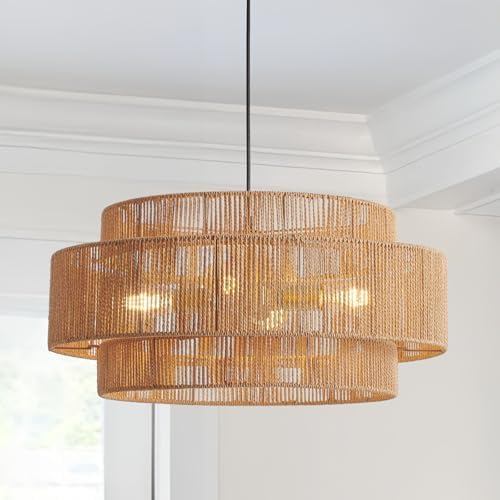 3-Tier Large Rattan Chandelier, 23.6in