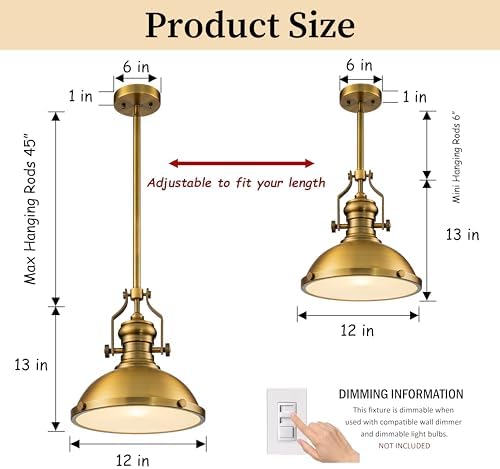 ALOADECOR 13" Antique Brass Dome Pendant Light