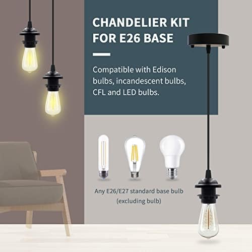 Industrial Mini Pendant Light Kit, Black E26 Socket