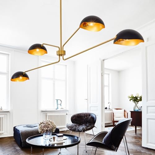 55" 4-Light Black and Gold Sputnik Chandelier
