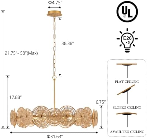 32” Boho Rattan Chandelier