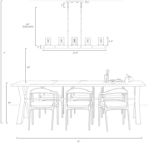 LALUZ 5-Light Kitchen Island Lighting, Farmhouse Wood Linear Dining