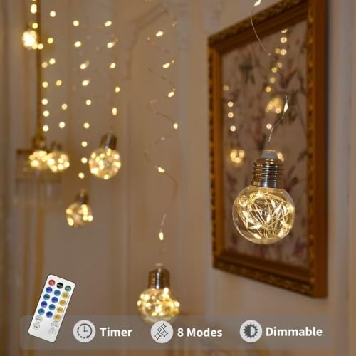 YOLIGHT Wishing Ball Curtain Lights, 200 LED Warm White