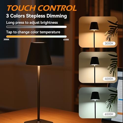 2 Pack Cordless Rechargeable Table Lamps, 3 Color Temperatures
