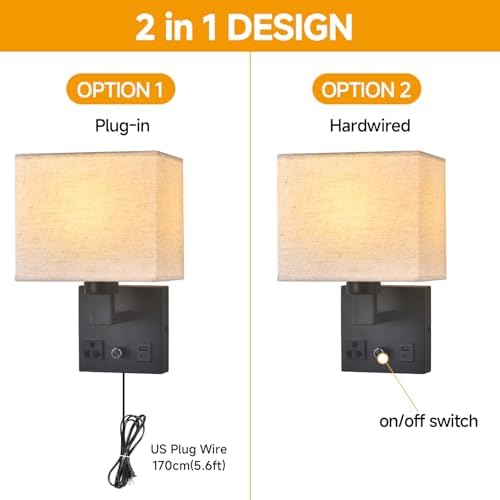 Bedside Plug-in Wall Sconce, Black
