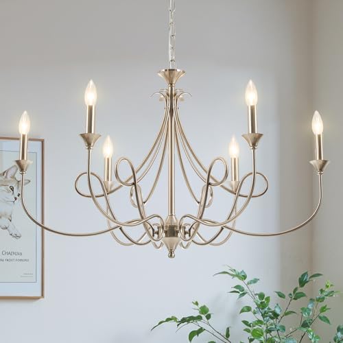 Modern Brushed Nickel 6-Light Candle Chandelier