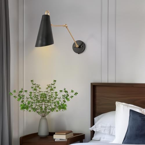 KSANA Modern Swing Arm Wall Lamp, Black and Gold