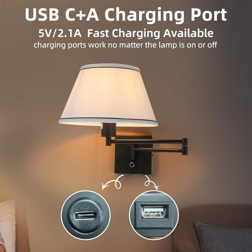 17" Swing Arm Wall Lamp, White Fabric Shade