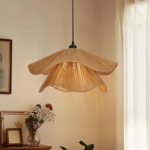 Littleglovo 15.7" Boho Jute Rope Hanging Light