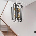 8-Light Black and Gold Tiered Lantern Chandelier