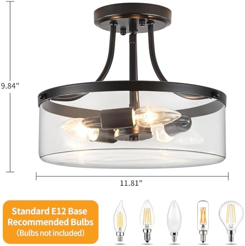 TOULMJ Black Modern Semi Flush Mount Ceiling Light