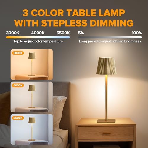 LUTEC 2 Pack Cordless Table Lamps, 6000mAh, Gold