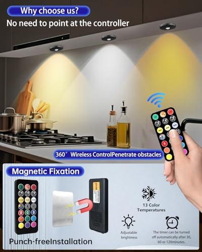 Wireless Puck Lights with Remote, Black, 3 Pack