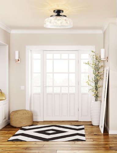 12" Black Vintage Semi Flush Mount Ceiling Light
