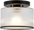 Zlepmlla Clear Ribbed Glass Semi Flush Mount Ceiling Light