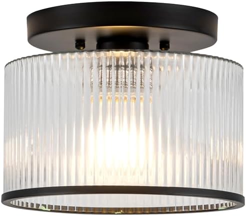 Zlepmlla Clear Ribbed Glass Semi Flush Mount Ceiling Light