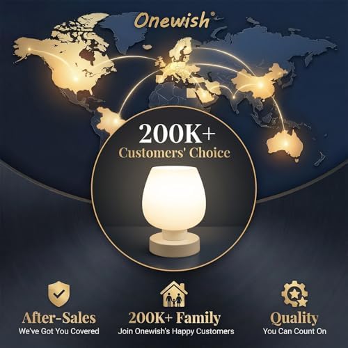 Touch Bedside Table Lamp, USB C+A Charging Ports, White Opal Glass