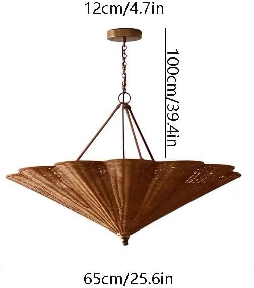 Large 3-Light Boho Rattan Chandelier