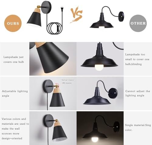 Black Plug-in Wall Sconce