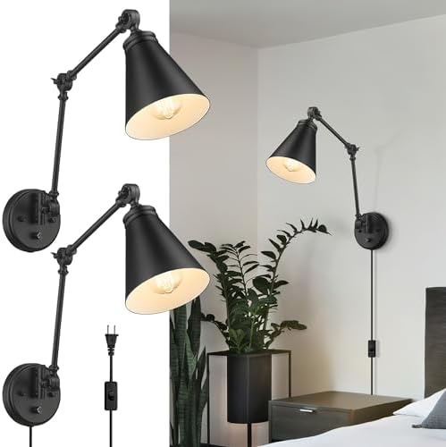 LIROUVET Black Swing Arm Wall Sconces, Set of Two