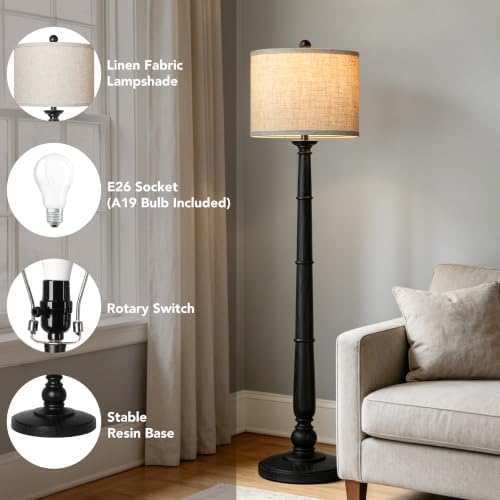 61'' Vintage Floor Lamp for Living Room, Rustic Farmhouse Tall