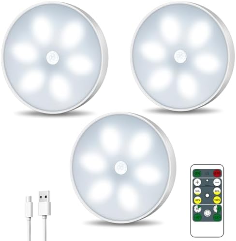 Lightbiz Wireless Motion Sensor Puck Lights, 3 Pack