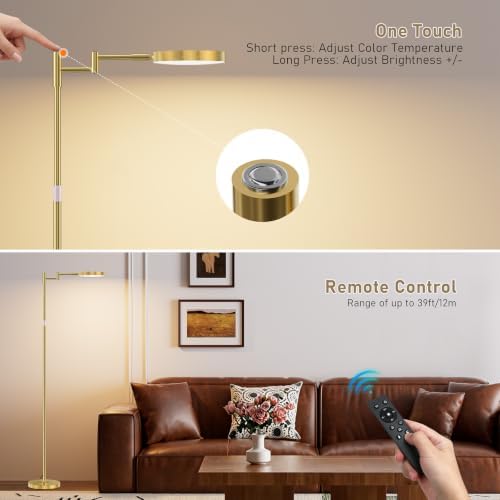 SIBRILLE 18W LED Floor Lamp with Remote, Gold