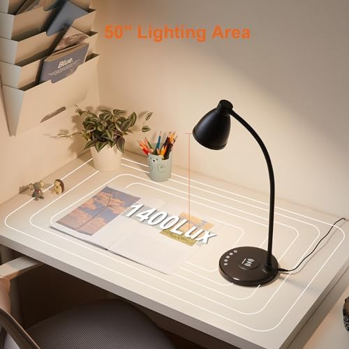 BOHON Desk Lamp, USB C+A Charging Ports, Black