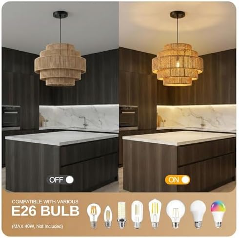 5-Tier Rattan Chandelier, 13” Pendant Light