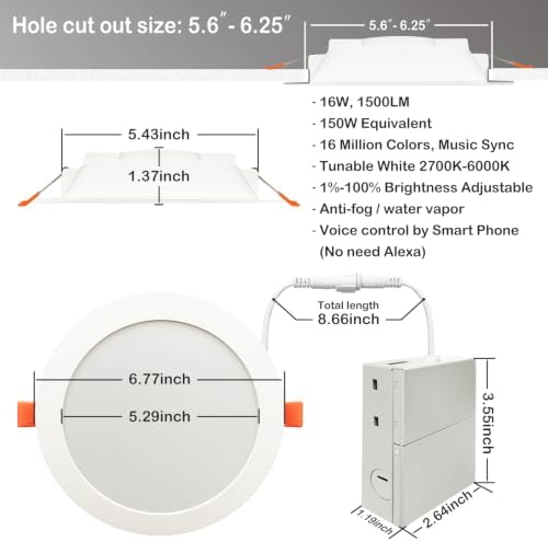 MELPO Smart 6 Inch Recessed Lighting, 12 Pack