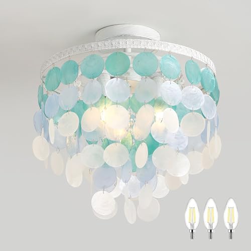 13.8" Natural Capiz Shell Chandelier, 3-Light