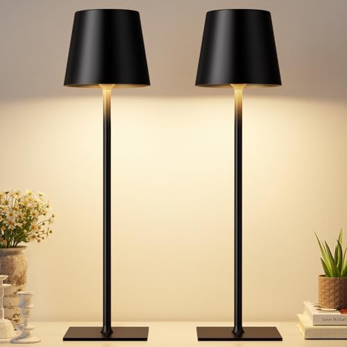 Kakanuo Cordless Rechargeable Table Lamp, Black, 2 Pack