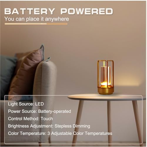 Small Rechargeable Cordless Table Lamp, Gold
