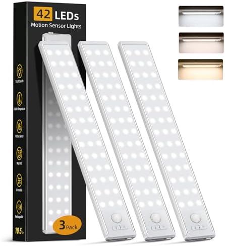 10.5 Inch Wireless Motion Sensor Under Cabinet Lights, 3 Pack