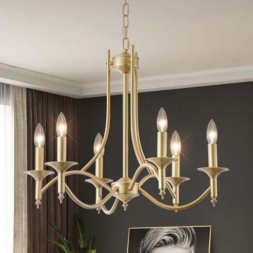 Gold Farmhouse Candle Chandelier for Dining Room