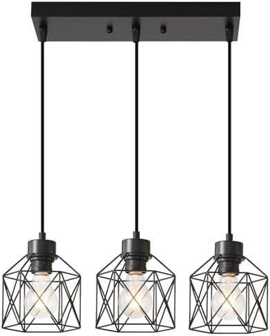 3-Light Black Hanging Pendant Light Fixture
