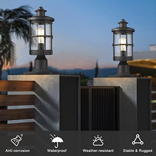 Outdoor Post Light, Black Finish, Seeded Glass