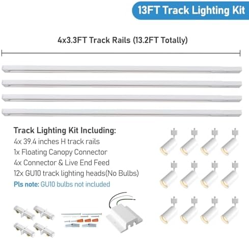 12-Light LED Track Lighting Kit, 13FT Rails