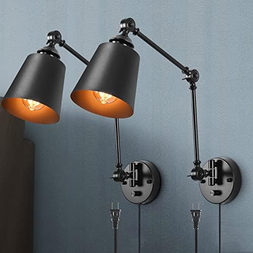 HOXIYA Matte Black Swing Arm Wall Sconces, Set of 2