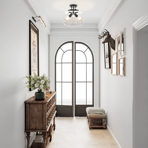 VONLUCE Semi Flush Mount Ceiling Light, Clear Glass Shade