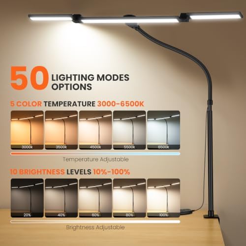 Adjustable 3-Light-Bar LED Desk Lamp with Clamp