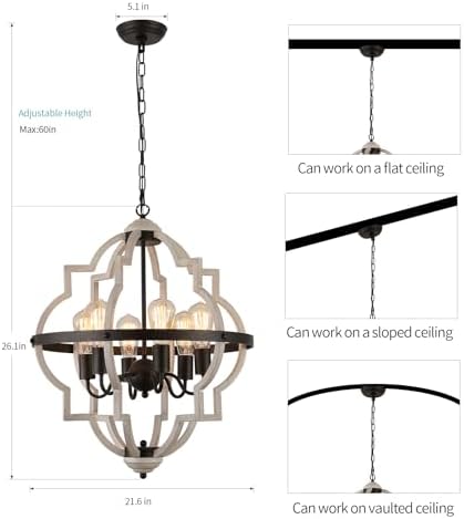 MEIXISUE 6-Light Farmhouse Rustic Chandelier, ORB+Oak Finish