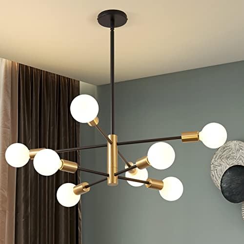 KAISITE 8-Light Black and Gold Sputnik Chandelier