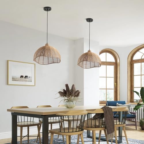 Aiwen 15.94 in 1-Light Brown Rattan Pendant Light